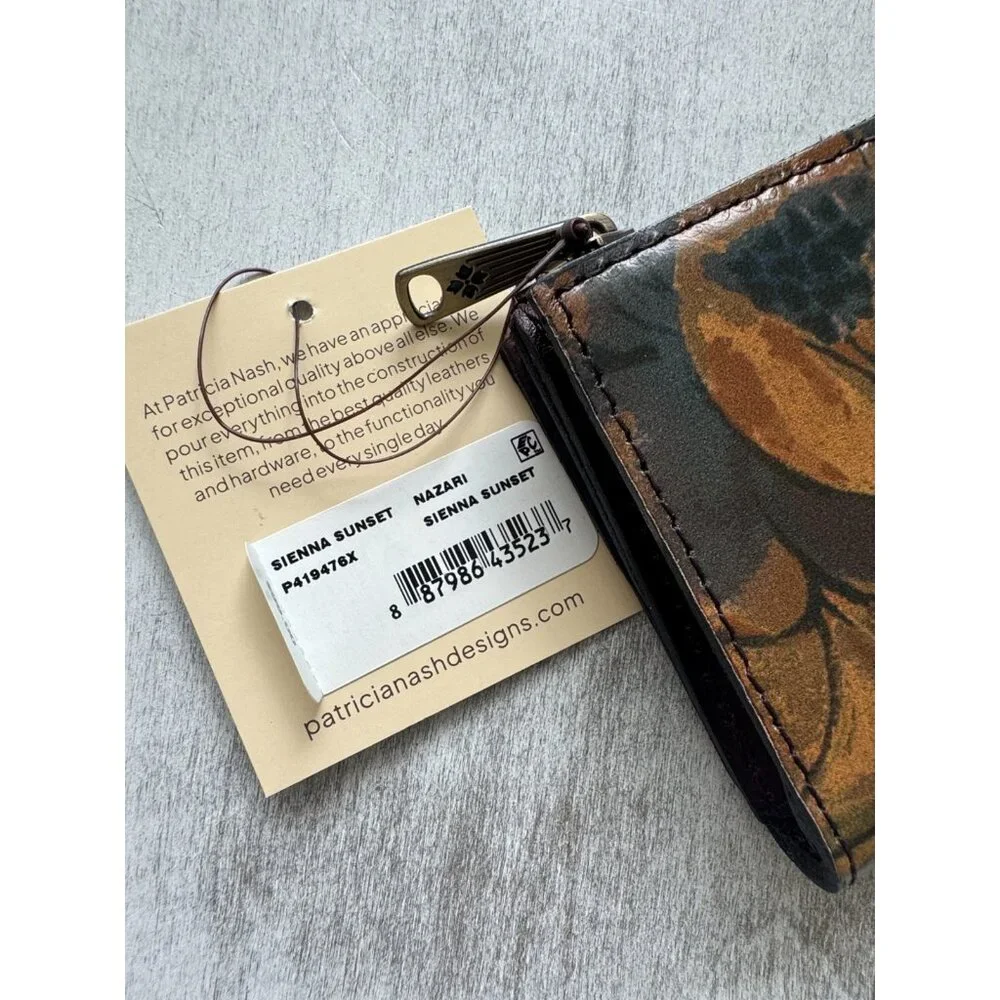 Patricia Nash NAZARI Leather Bifold Wallet Floral Sienna Sunset Brown